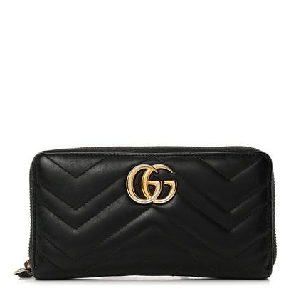 Gucci Calfskin Matelasse GG Marmont Zip Around Wallet Black 1 of 7