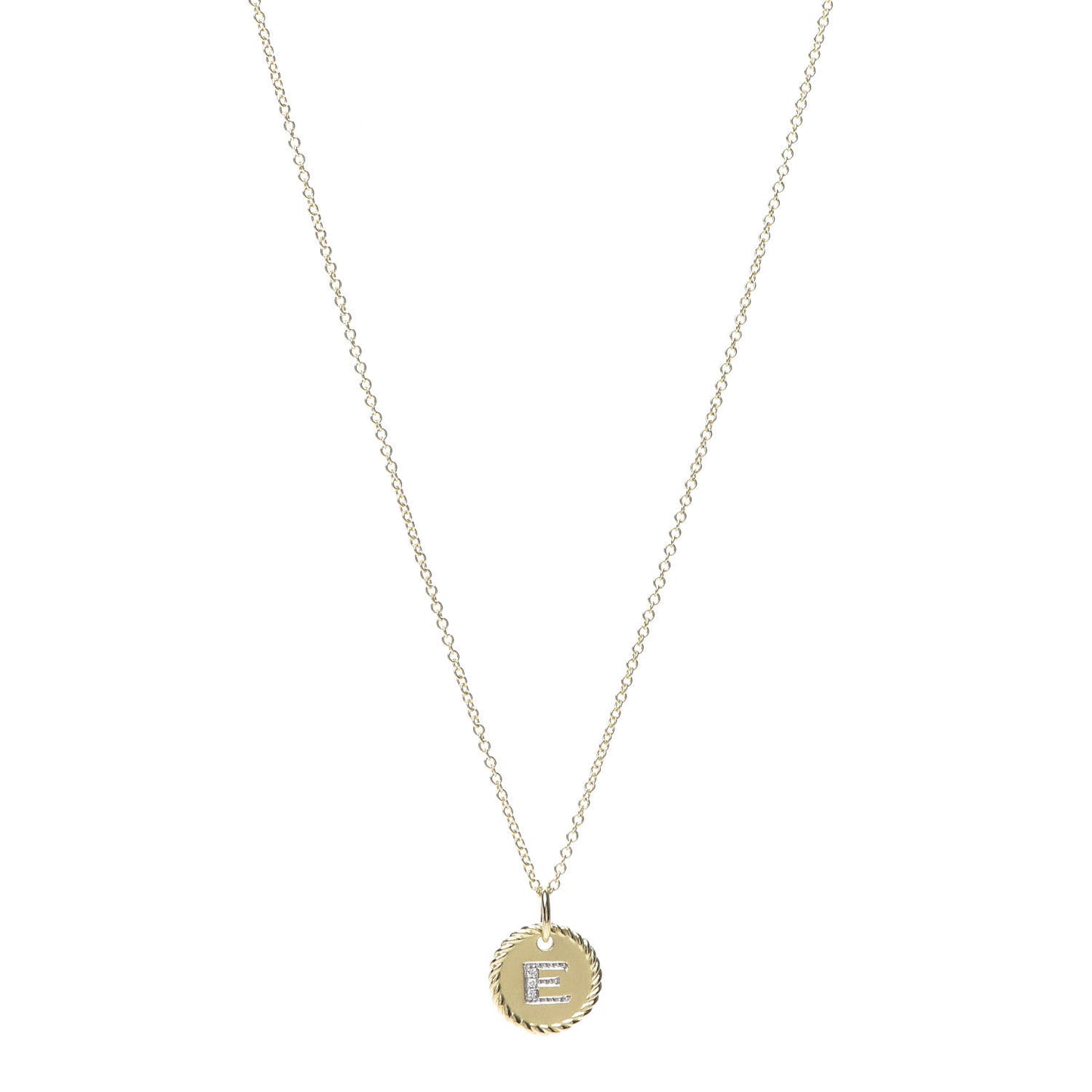 18K Yellow Gold Diamond Initial E Charm Necklace