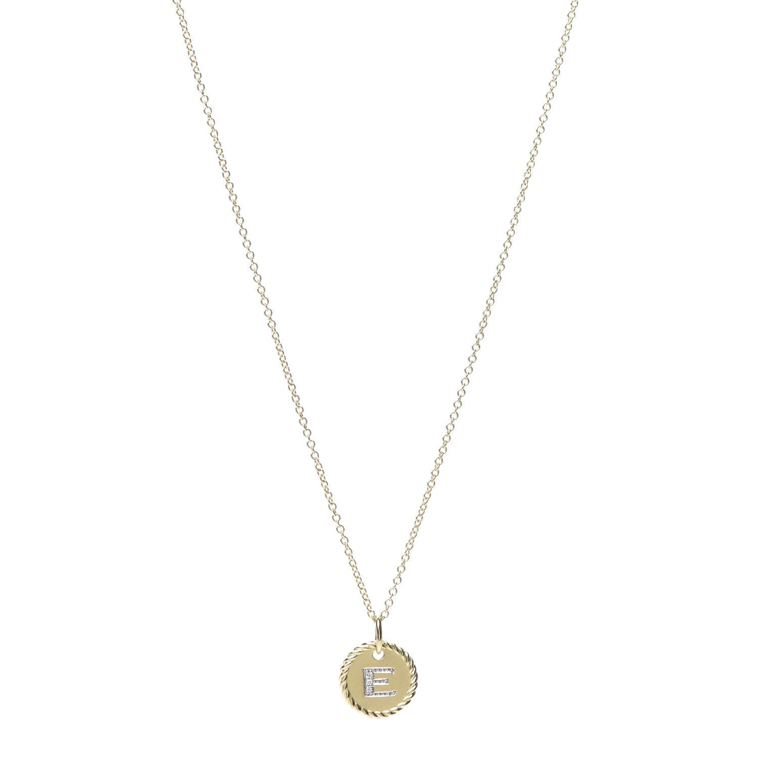 David Yurman 18K Yellow Gold Diamond Initial E Charm Necklace 1 of 3
