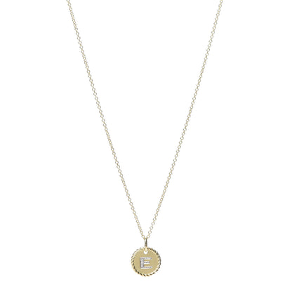 David Yurman 18K Yellow Gold Diamond Initial E Charm Necklace 1 of 3