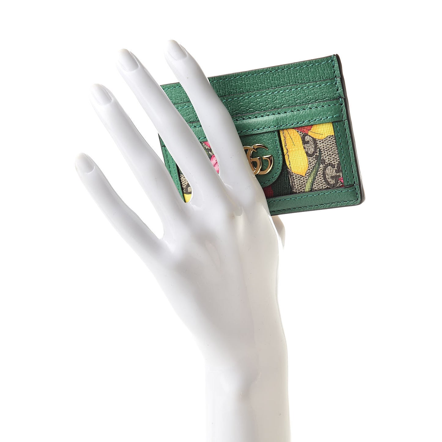 GG Supreme Monogram Flora Web Ophidia Card Holder Green