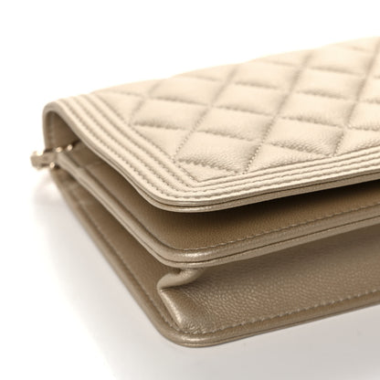 Chanel Metallic Caviar Quilted Boy Wallet On Chain WOC Light Gold 4 of 10