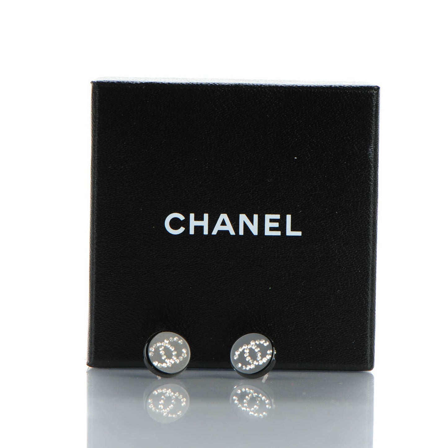 Resin Crystal CC Earrings Black
