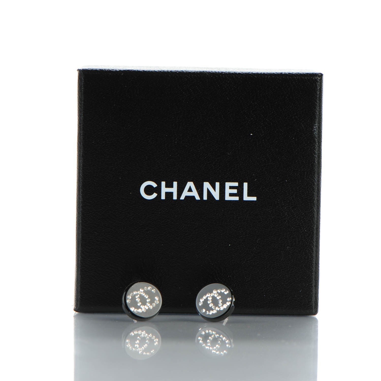 Chanel Resin Crystal CC Earrings Black 5 of 5