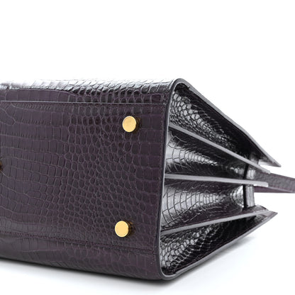 Saint Laurent Calfskin Crocodile Embossed Small Sac de Jour Prune 10 of 10