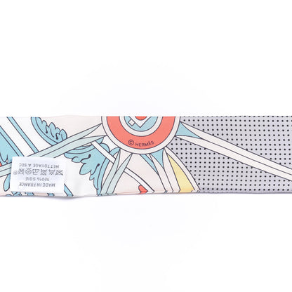 Hermes Silk Washington's Carriage Detail Twilly Creme Aqua Jaune 3 of 4