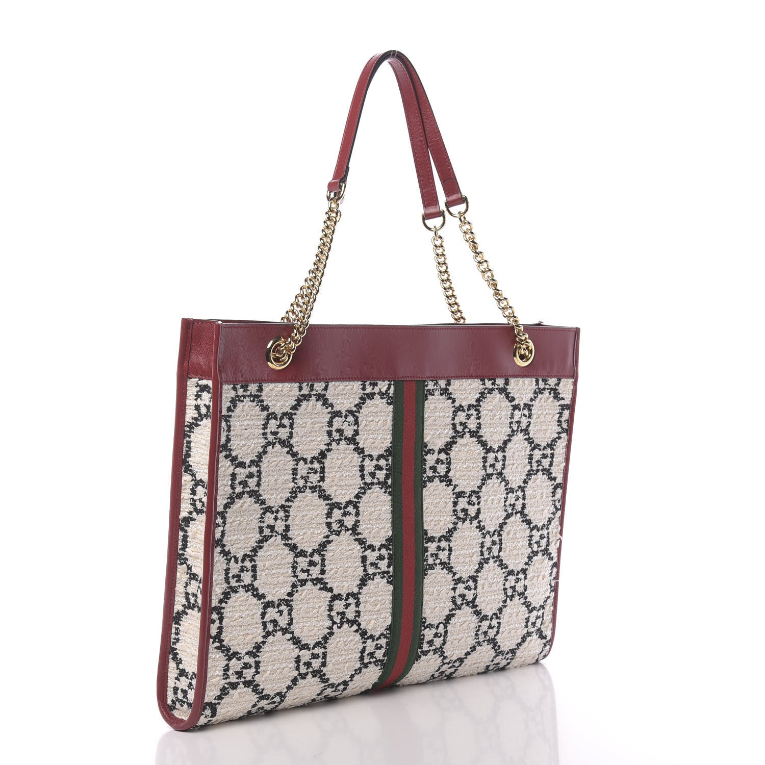Gucci Tweed GG Monogram Large Rajah Chain Tote White Black Romantic Cherry 3 of 10