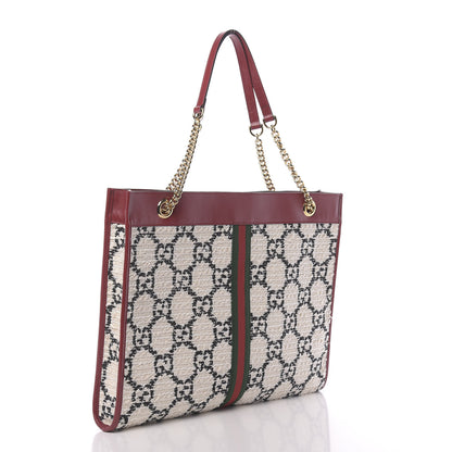 Gucci Tweed GG Monogram Large Rajah Chain Tote White Black Romantic Cherry 3 of 10