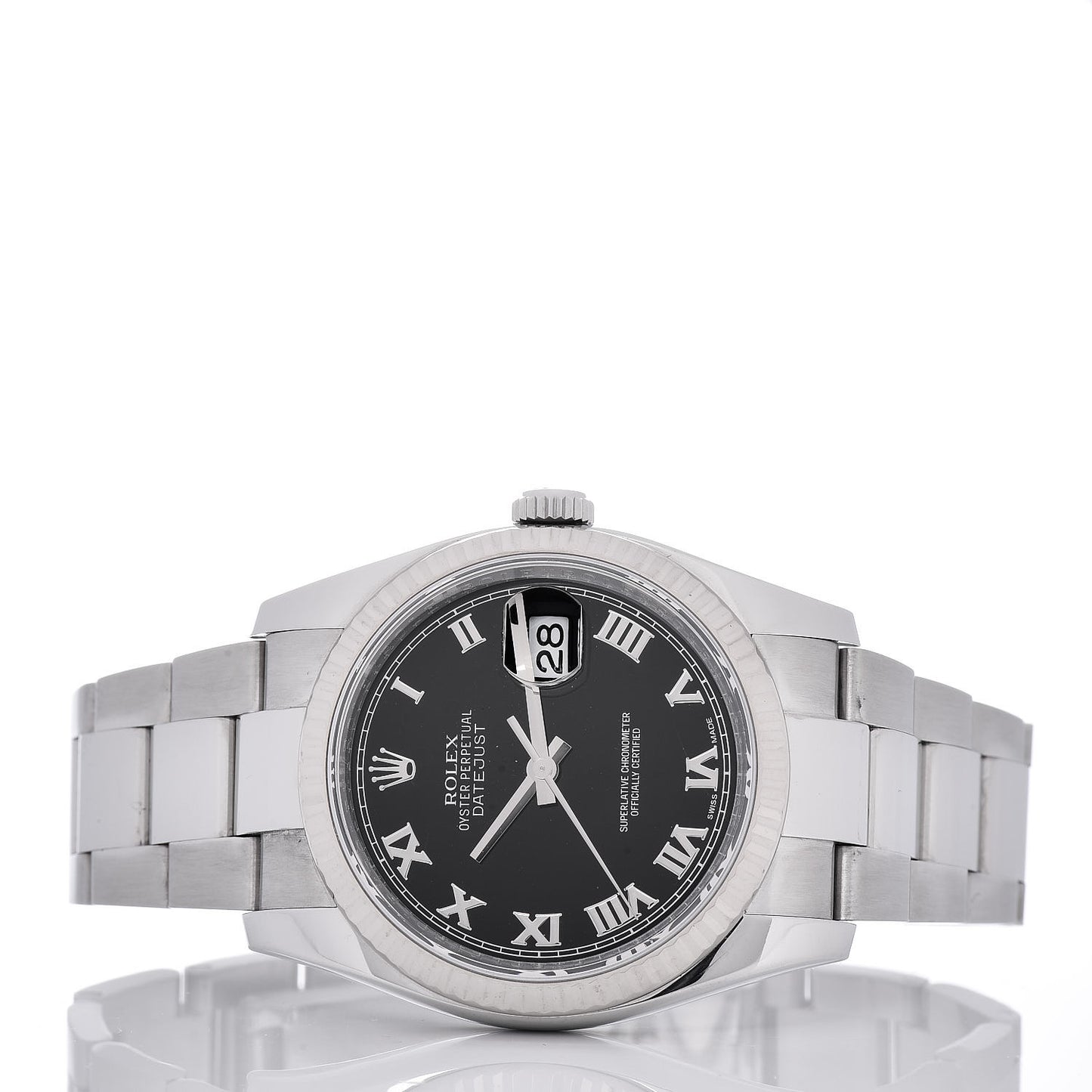 Stainless Steel 18K White Gold 36mm Oyster Perpetual Datejust Watch Black Roman 116234