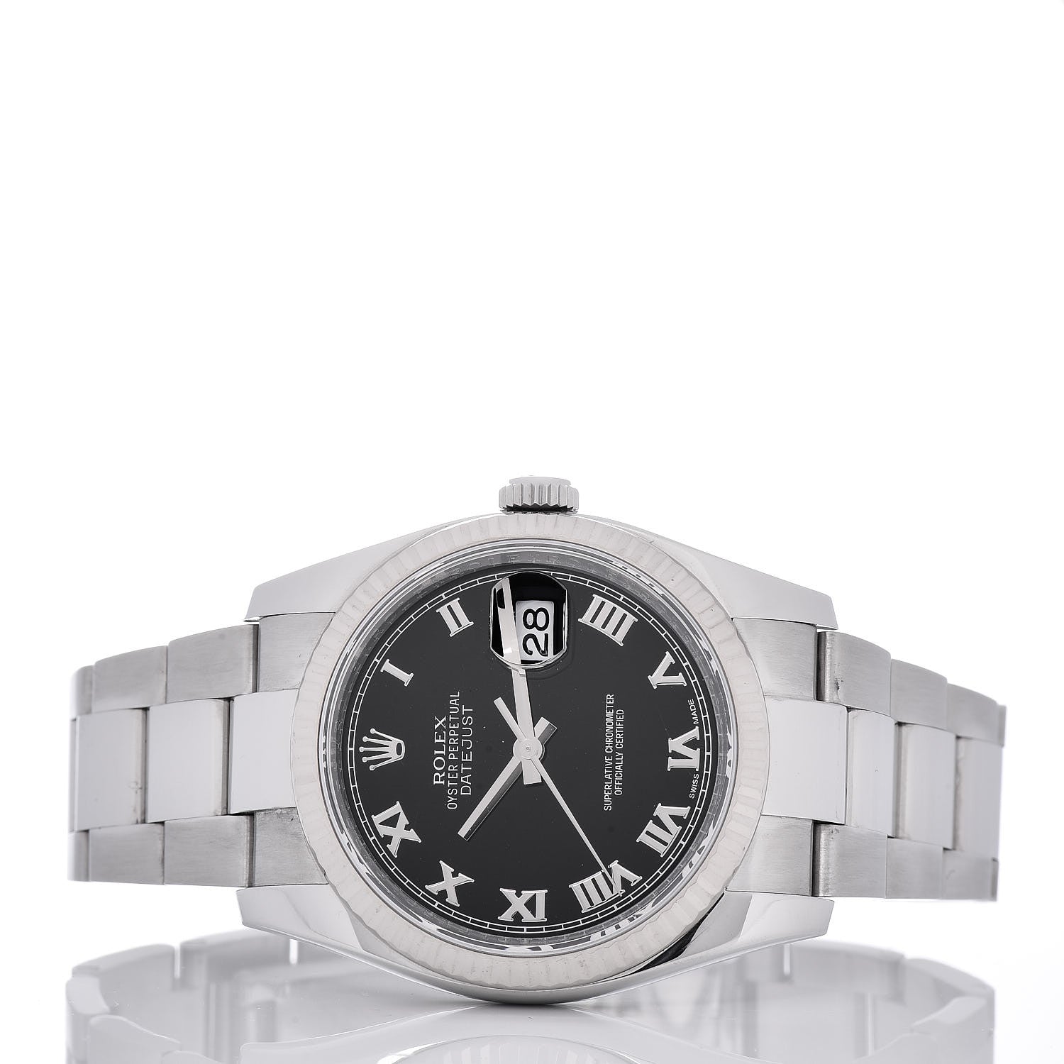 Rolex Stainless Steel 18K White Gold 36mm Oyster Perpetual Datejust Watch Black Roman 116234 3 of 8