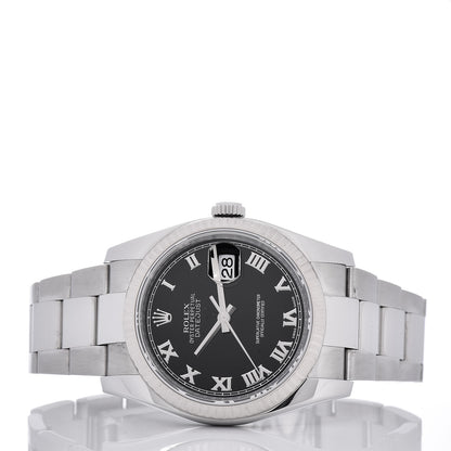 Rolex Stainless Steel 18K White Gold 36mm Oyster Perpetual Datejust Watch Black Roman 116234 3 of 8