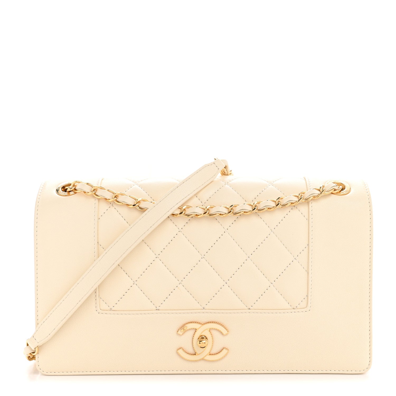 Chanel Sheepskin Quilted Medium Vintage Mademoiselle Flap White 1 of 15