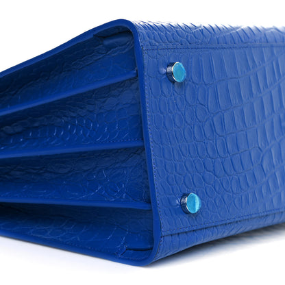 Saint Laurent Calfskin Crocodile Embossed Small Sac De Jour Royal Blue 8 of 10
