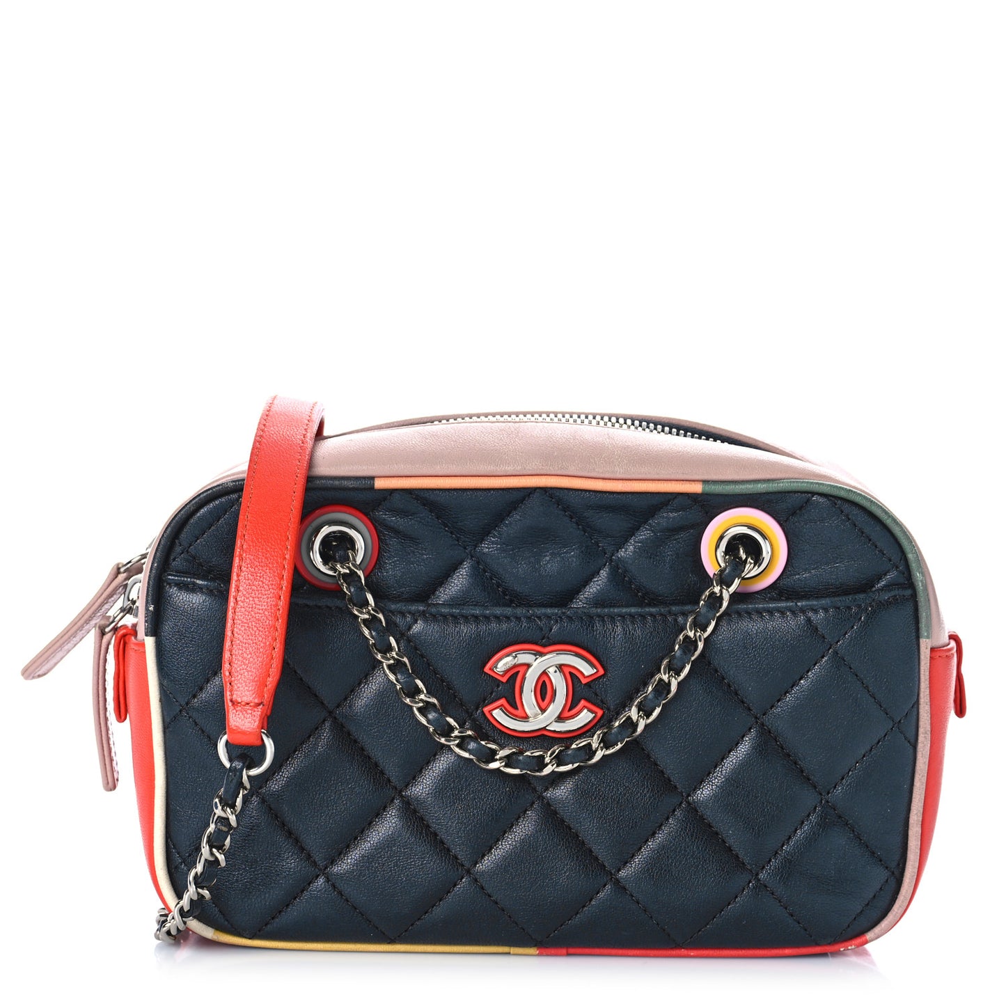 Calfskin Quilted Cuba Camera Bag Black Multicolor