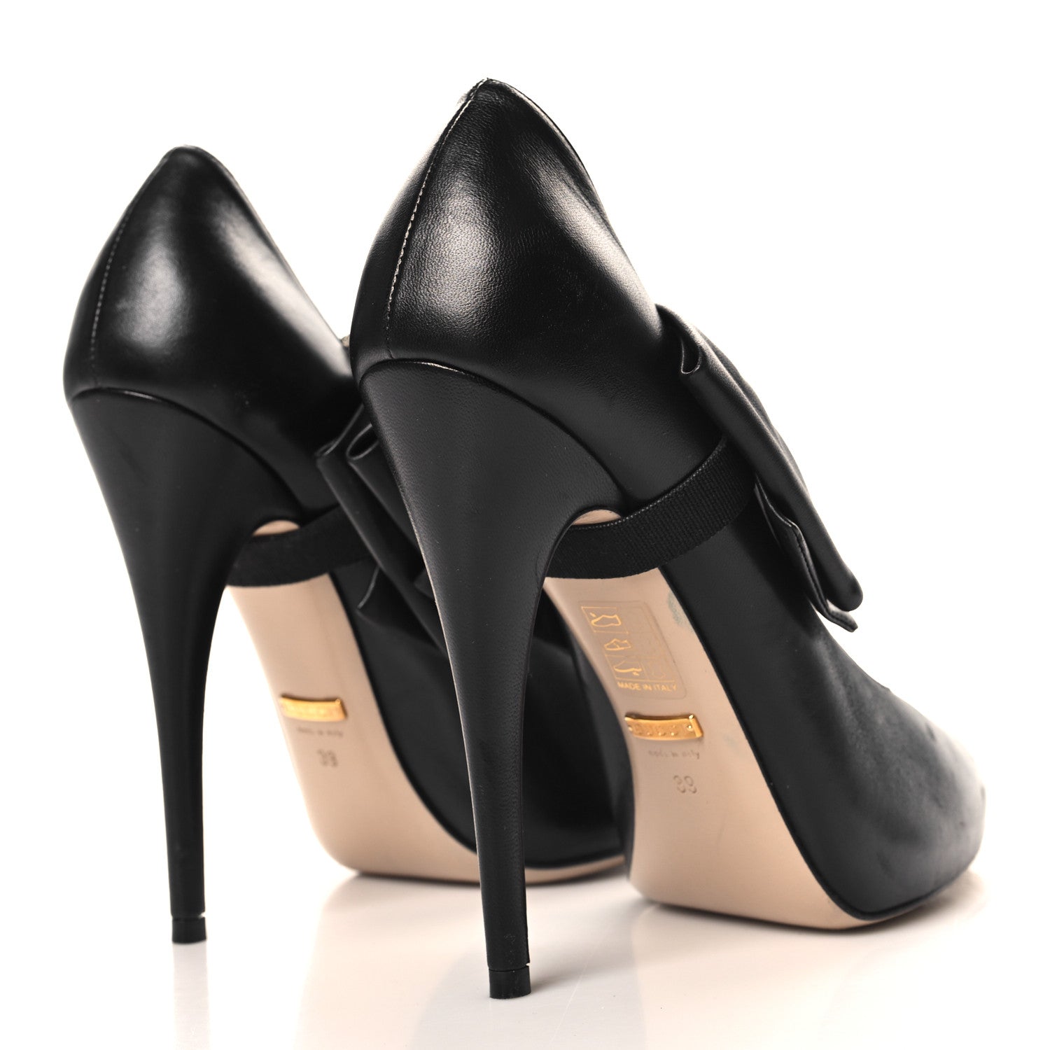 Gucci Nappa Removable Bow Elaisa Platform High Heel Pumps 39 Black 5 of 10