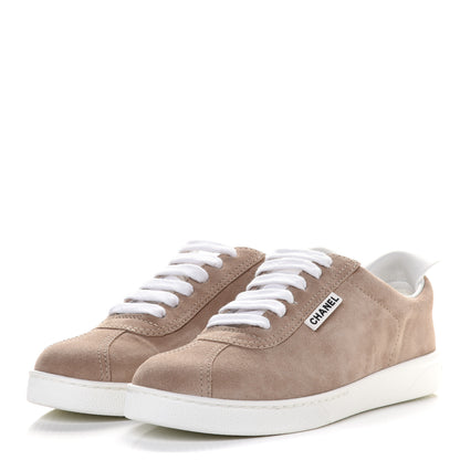 Chanel Suede Calfskin Womens Sneakers 38.5 Dark Beige 3 of 10