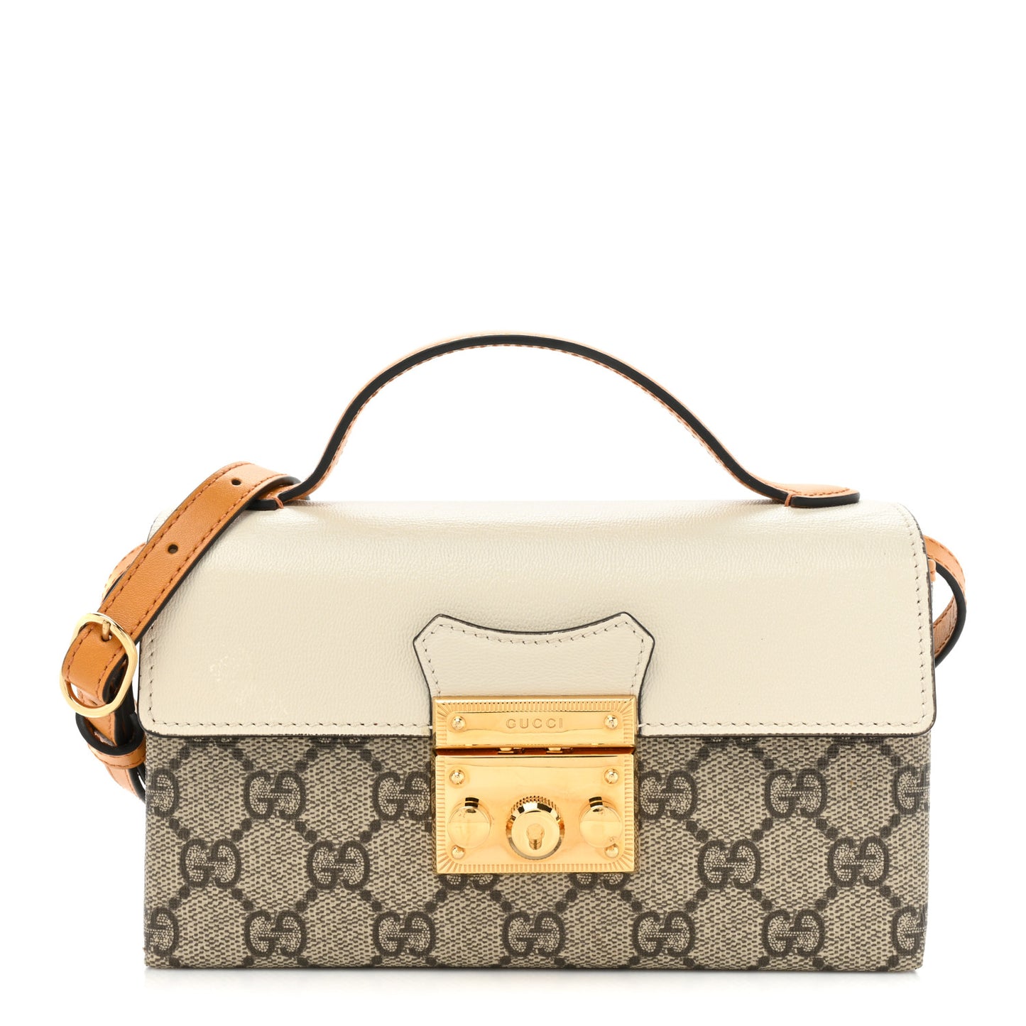 GG Supreme Monogram New Sakai Calfskin Mini Padlock Top Handle Shoulder Bag Beige Ebony Mystic White Sun Oil