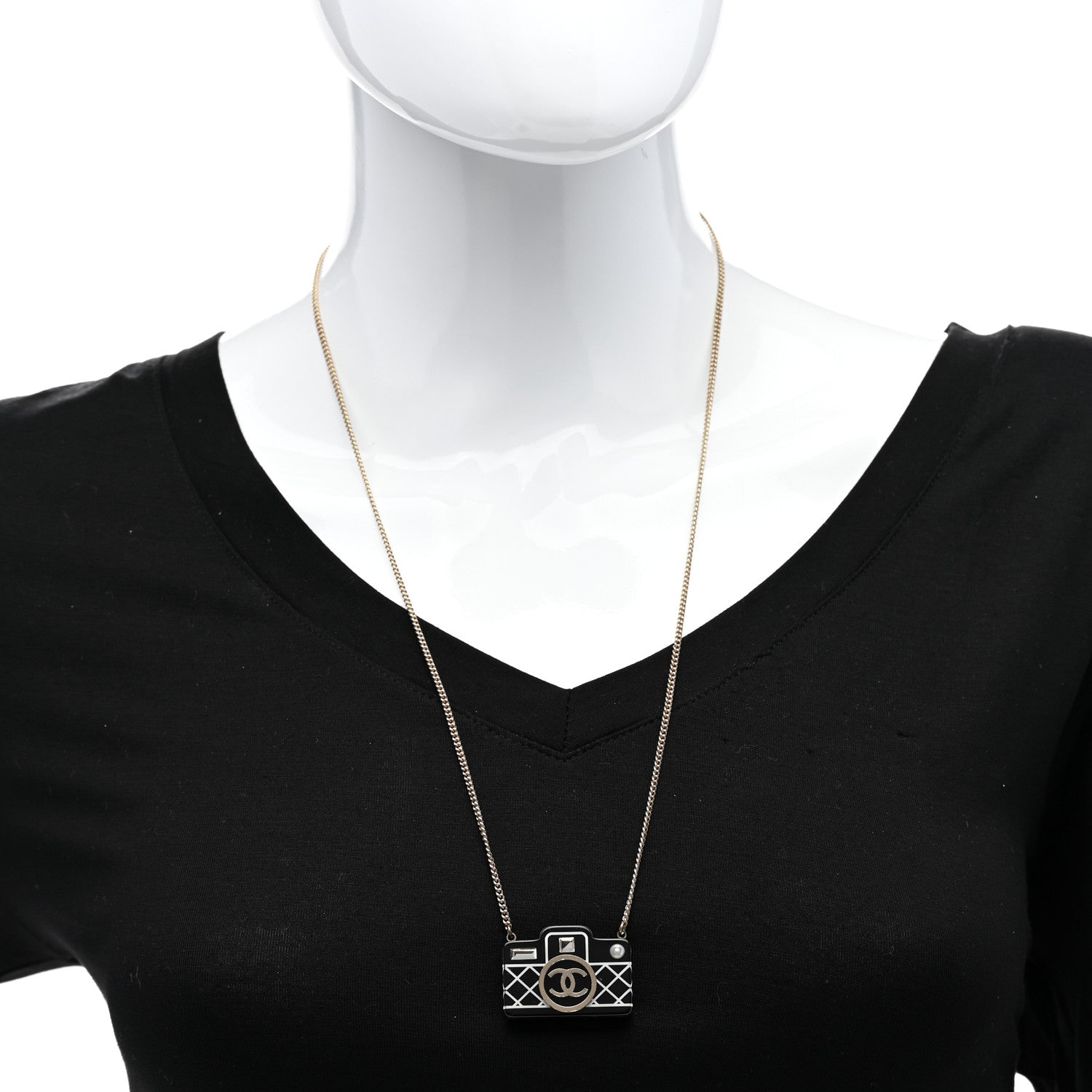 Chanel Resin Camera CC Necklace Black Gold 2 of 7