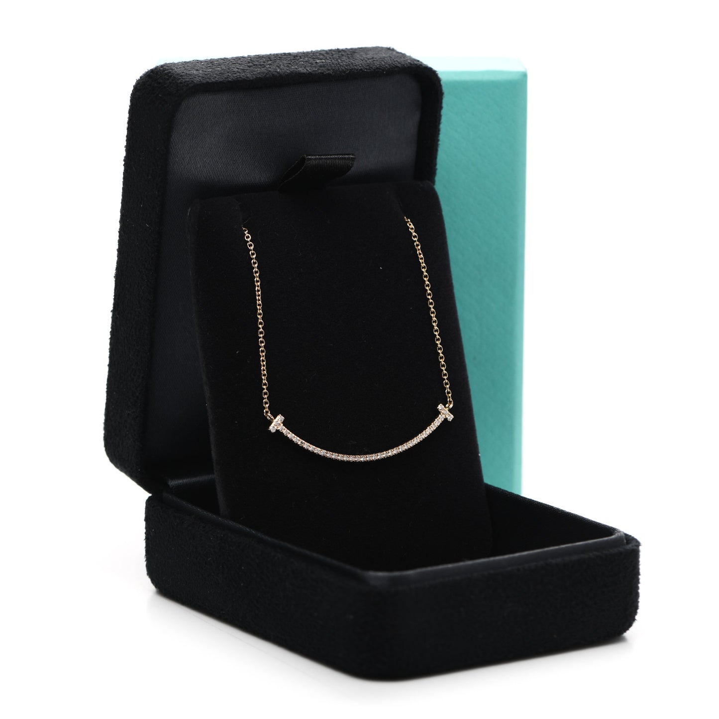 18K Rose Gold Diamond Small T Smile Pendant Necklace