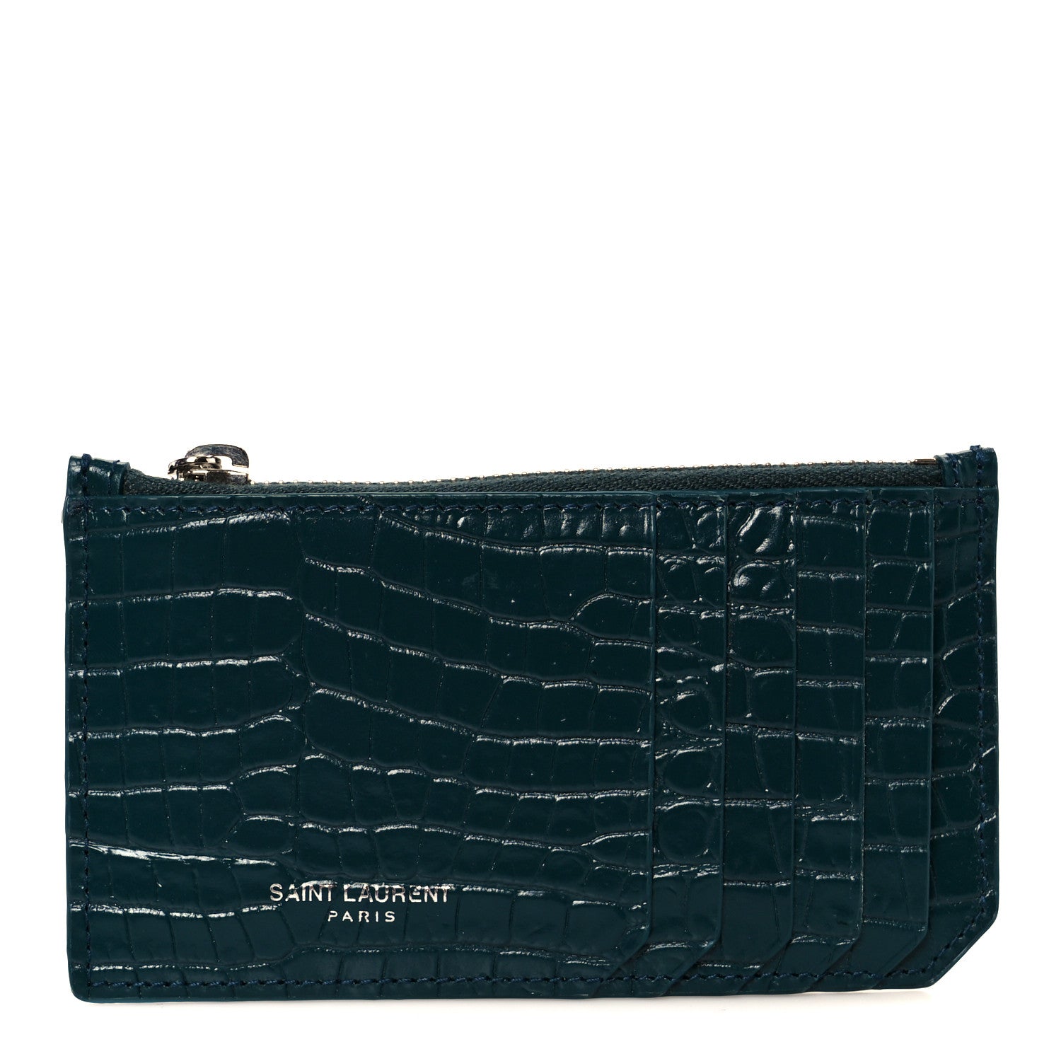 Saint Laurent Calfskin Crocodile Embossed 5 Fragments Zip Pouch