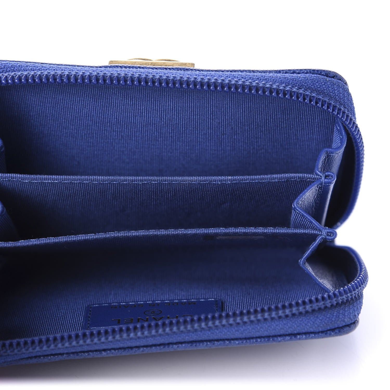 Chanel Caviar Quilted Boy Zip Around Coin Purse Wallet Dark Blue 5 of 9