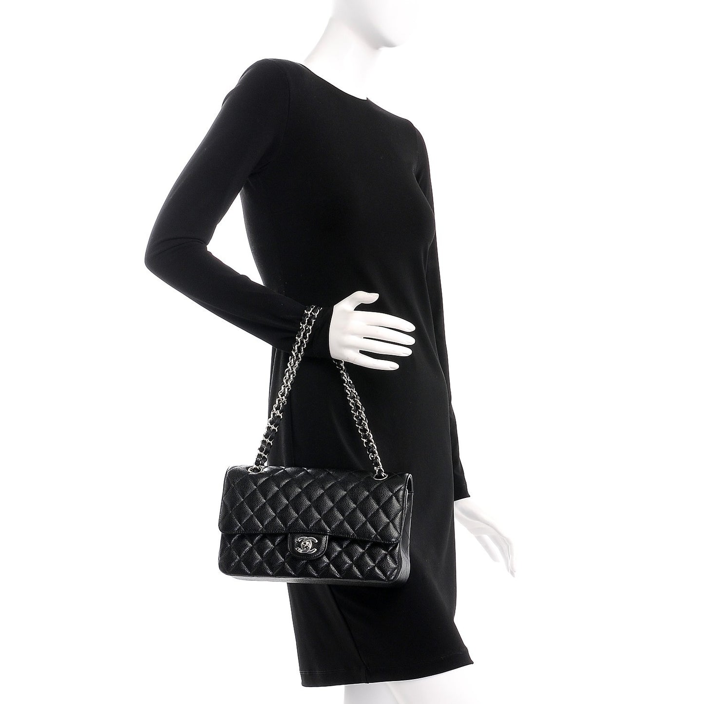 Caviar Quilted Medium Double Flap Black