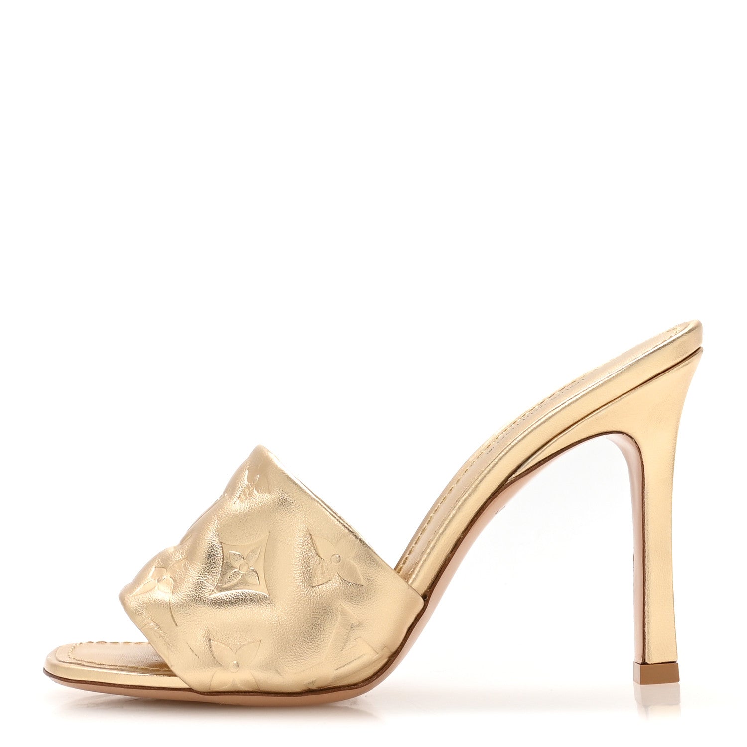 Louis Vuitton Metallic Lambskin Embossed Monogram Revival High Heel Mules 36.5  Gold 1 of 8