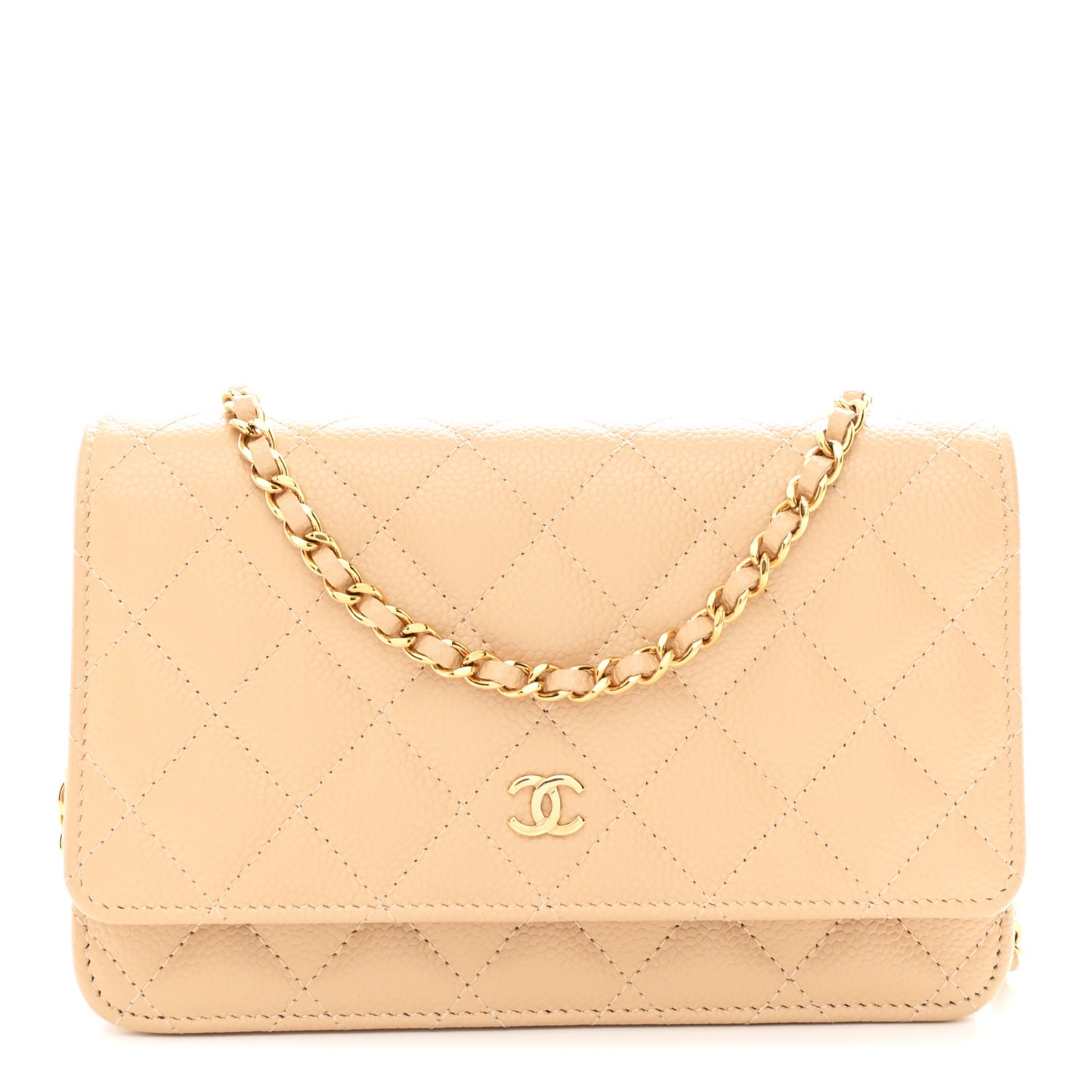 Caviar Quilted Wallet on Chain WOC Beige