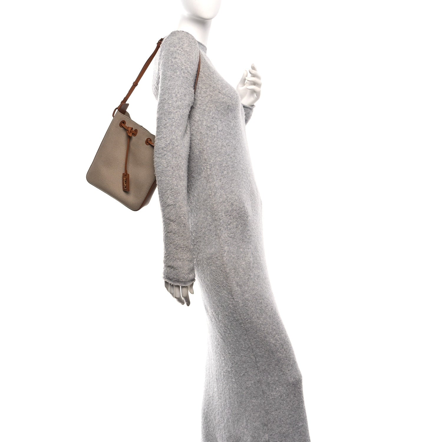 Saint Laurent Canvas Calfskin Small Bucket Bag Desert Dust Brick 3 of 21