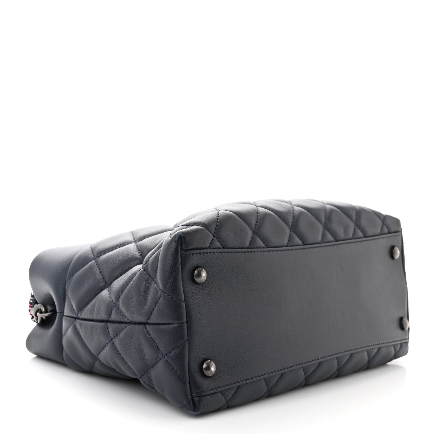 Chanel Calfskin Tweed Quilted Small Tote Navy Multicolor 4 of 12