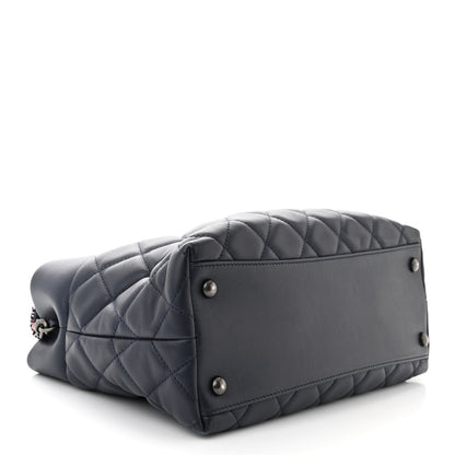 Chanel Calfskin Tweed Quilted Small Tote Navy Multicolor 4 of 12