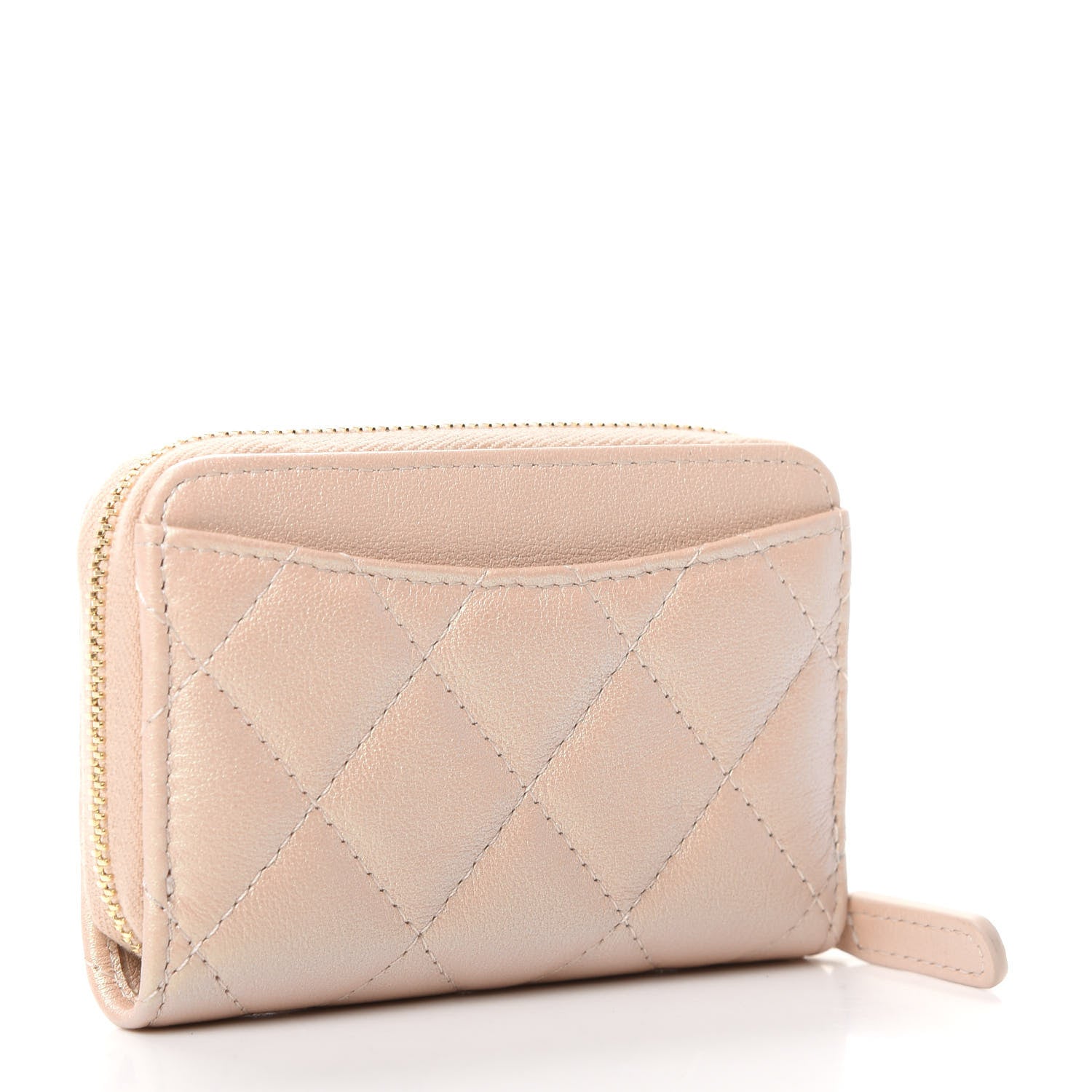 Chanel Iridescent Calfskin Quilted Zip Coin Purse Wallet Beige 3 of 8