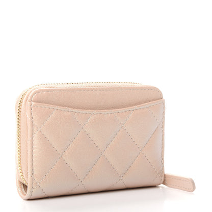 Chanel Iridescent Calfskin Quilted Zip Coin Purse Wallet Beige 3 of 8