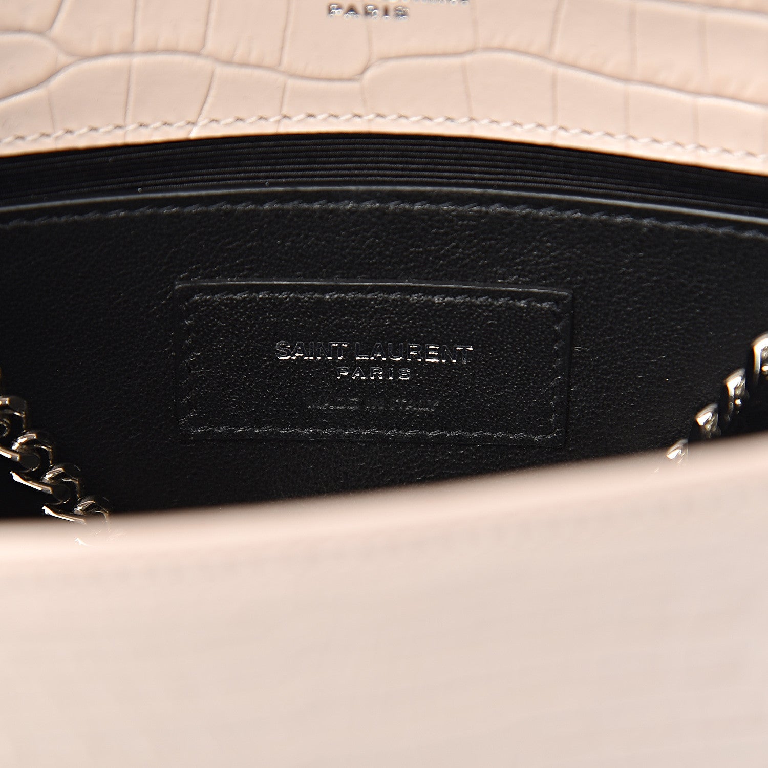 Saint Laurent Calfskin Crocodile Embossed Small Classic Monogram Kate Tassel Satchel Rose Antic 7 of 10