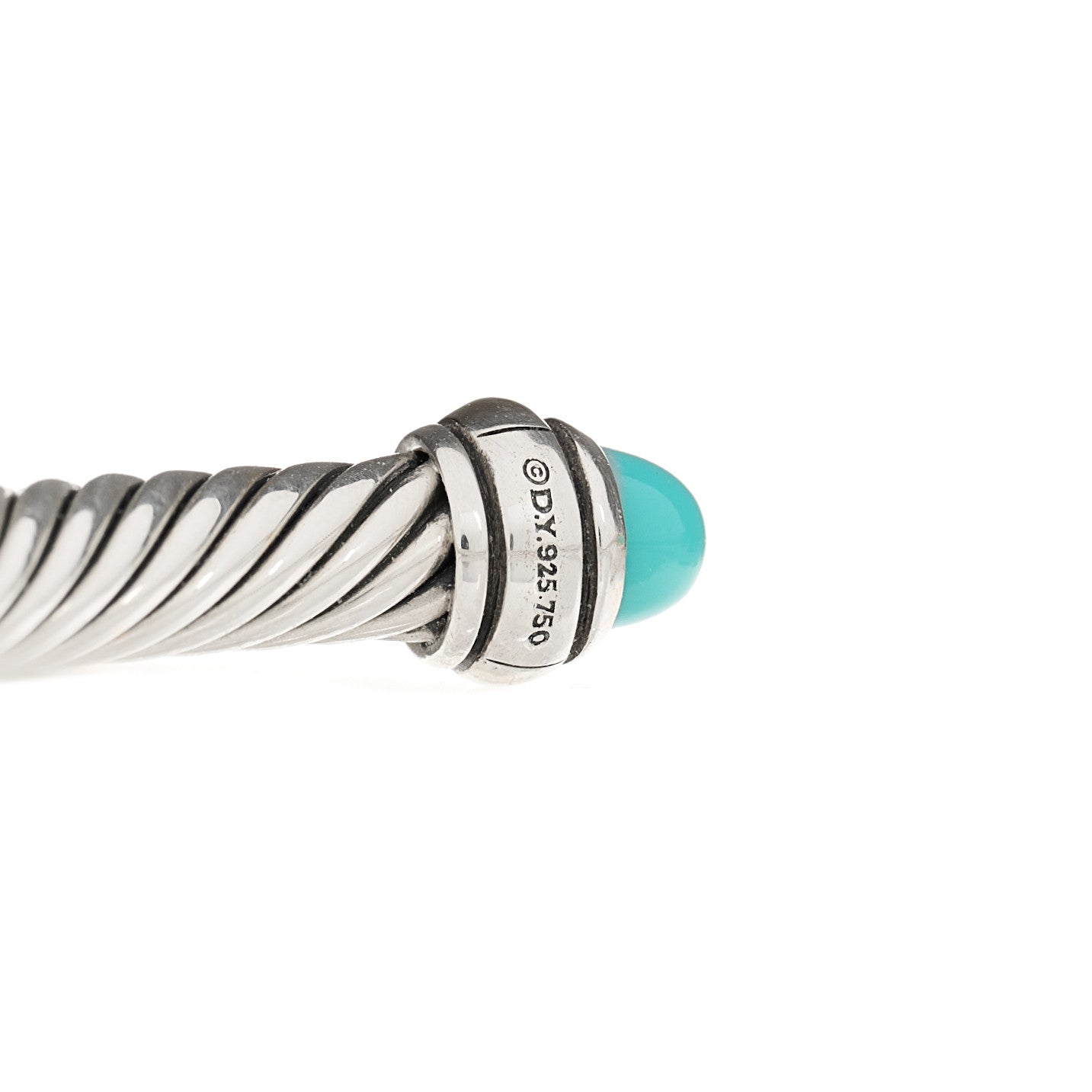 David Yurman Sterling Silver 18K Yellow Gold Turquoise 4mm Cable Classics Bracelet 5 of 5