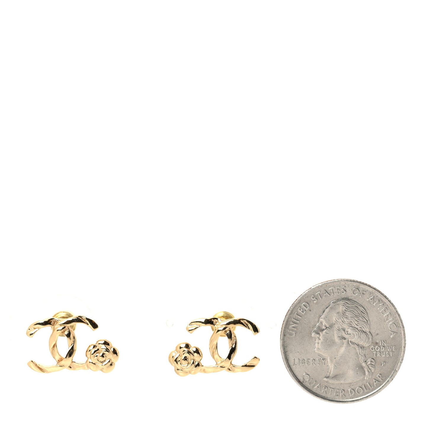 Metal Camellia CC Earrings Gold