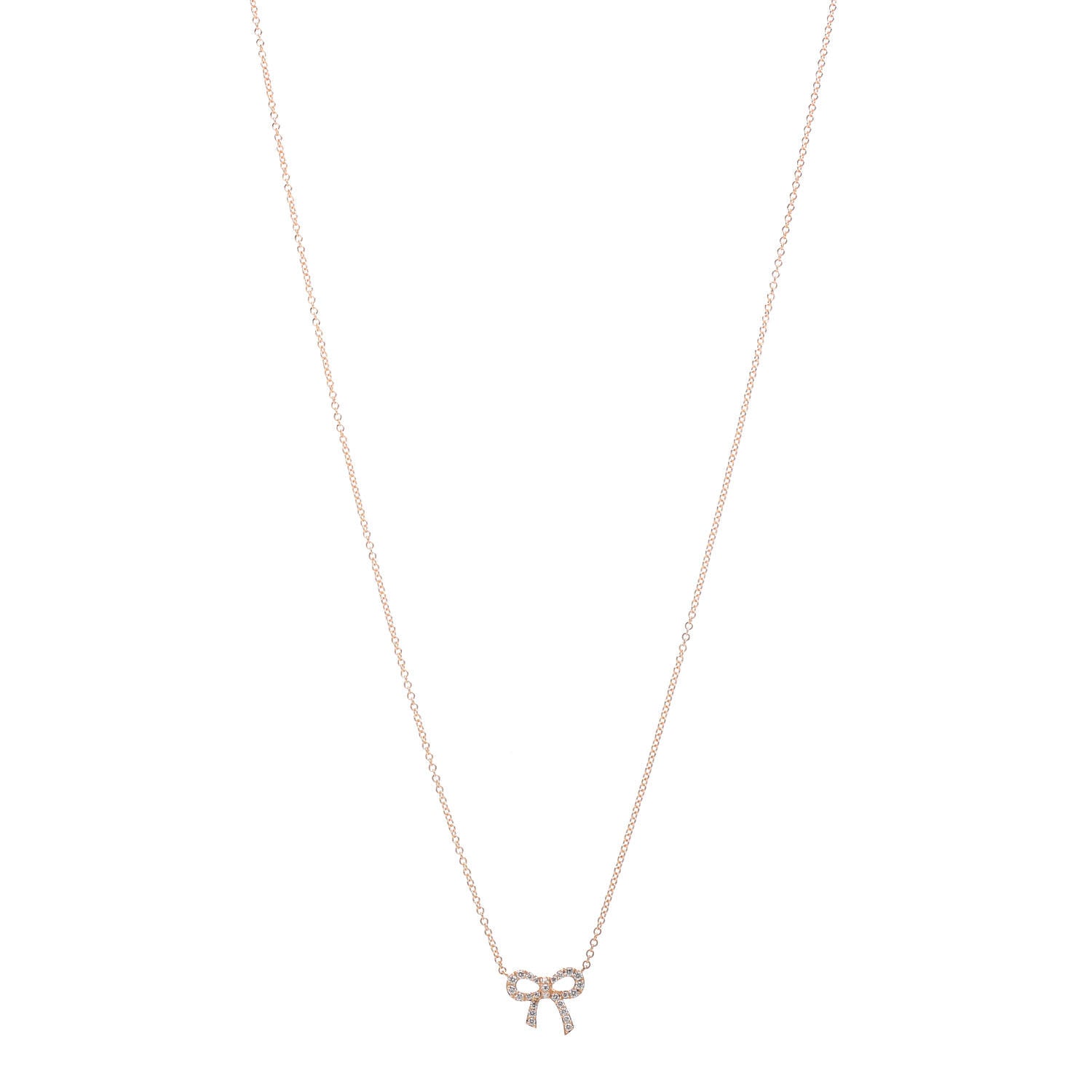 Tiffany 18K Rose Gold Diamond Mini Bow Pendant Necklace 1 of 5