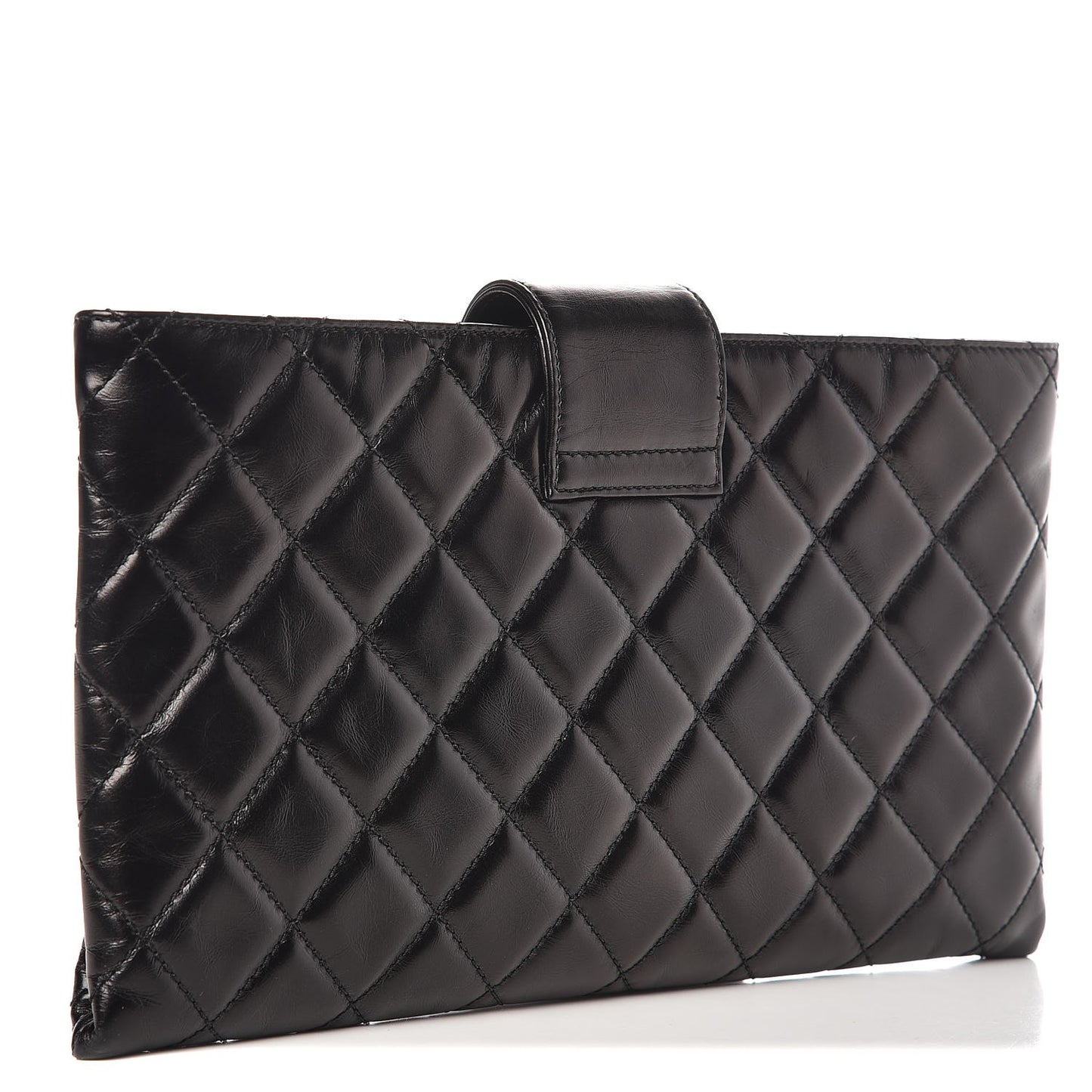 Glazed Calfskin Quilted Coco Pleats Clutch Black