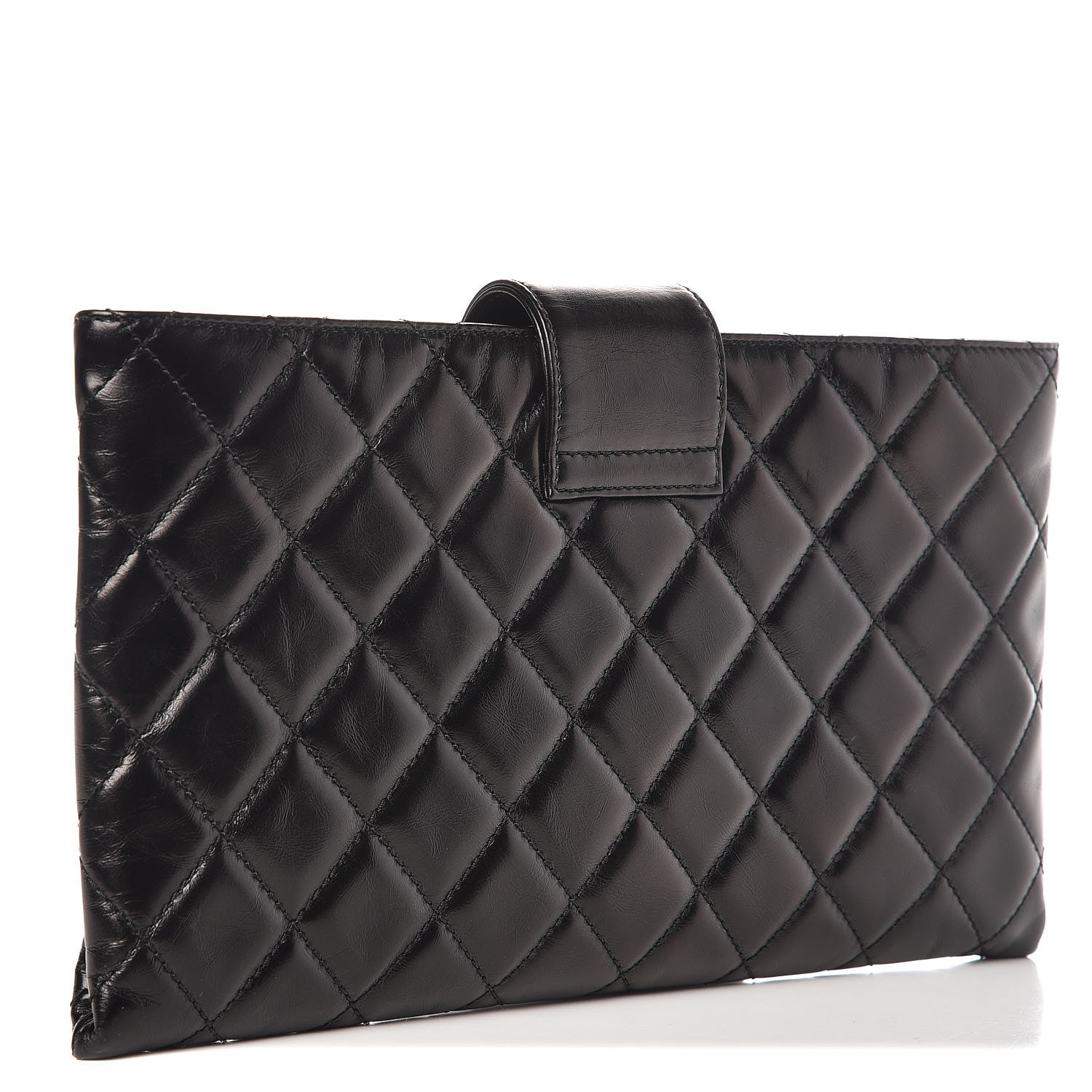 Chanel Glazed Calfskin Quilted Coco Pleats Clutch Black 3 of 7