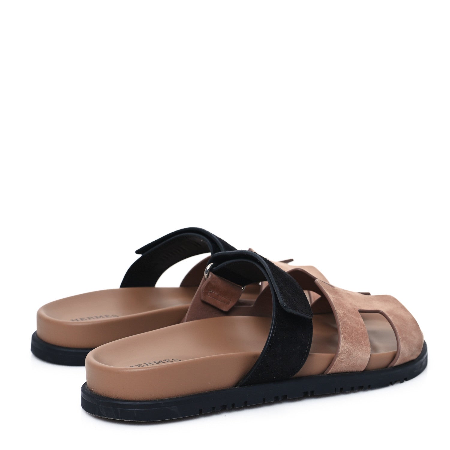 Hermes Suede Goatskin Womens Chypre Sandals 38 Rose Perle Black 4 of 10