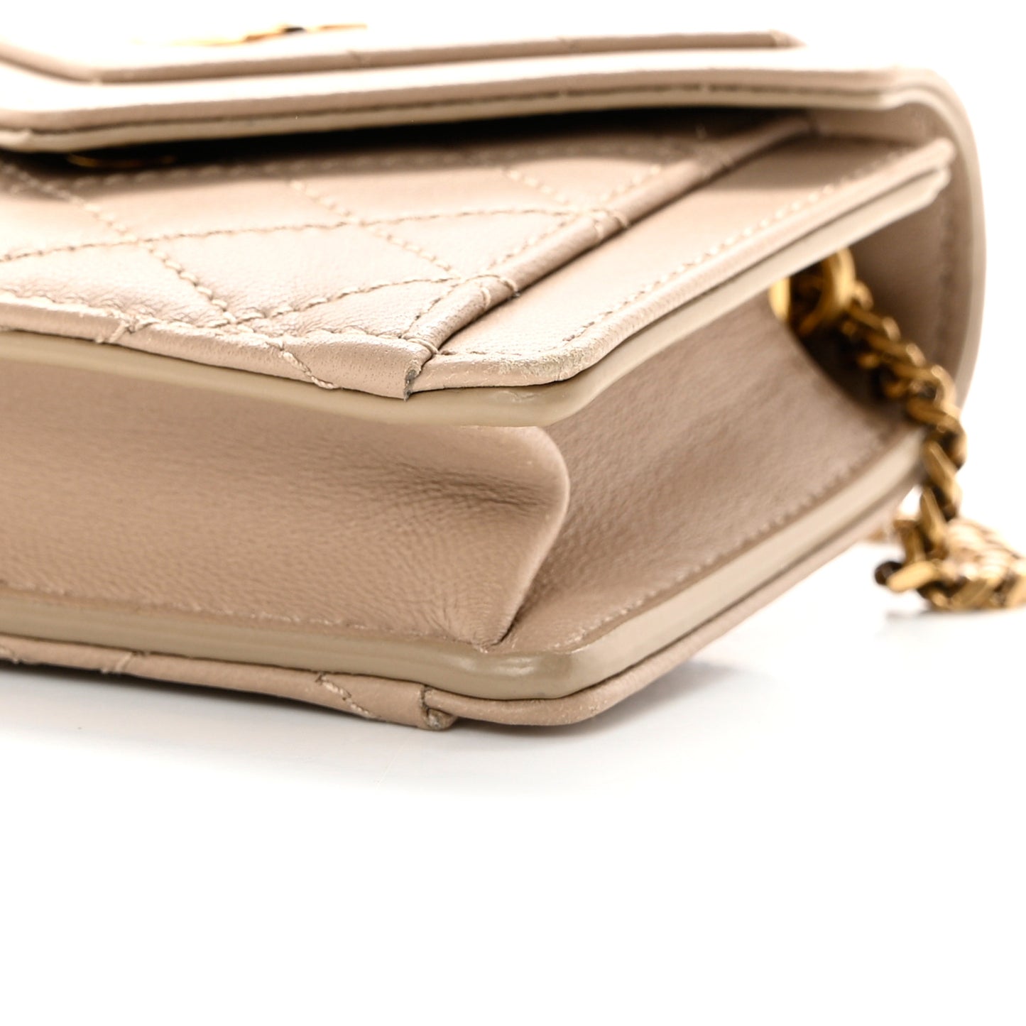 Lambskin Quilted Monogram Micro Gaby Crossbody Bag Beige
