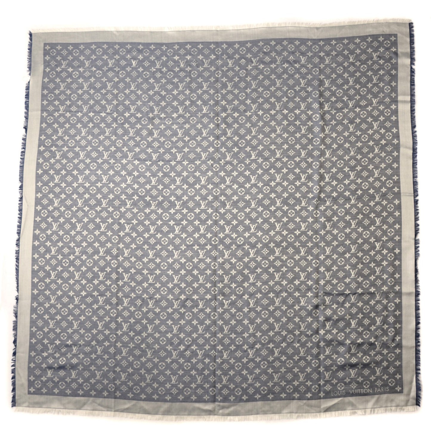 Silk Wool Monogram Denim Shawl Blue