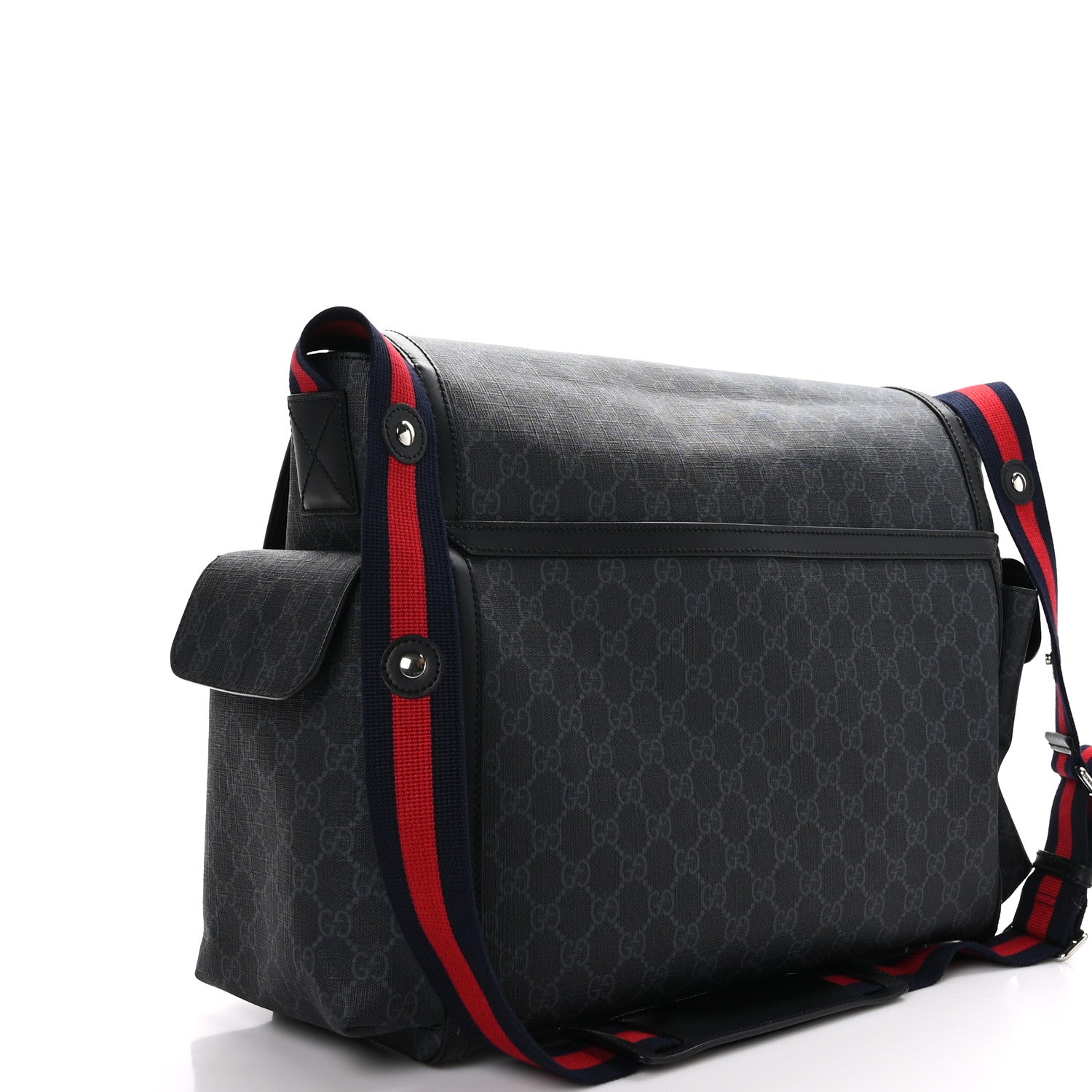 Gucci GG Supreme Monogram Web Messenger Diaper Bag Black Grey 4 of 10