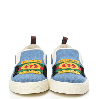 Gucci Kura Denim Logo Embroidered Mens Slip On Sneakers 6 Blue 2 of 9