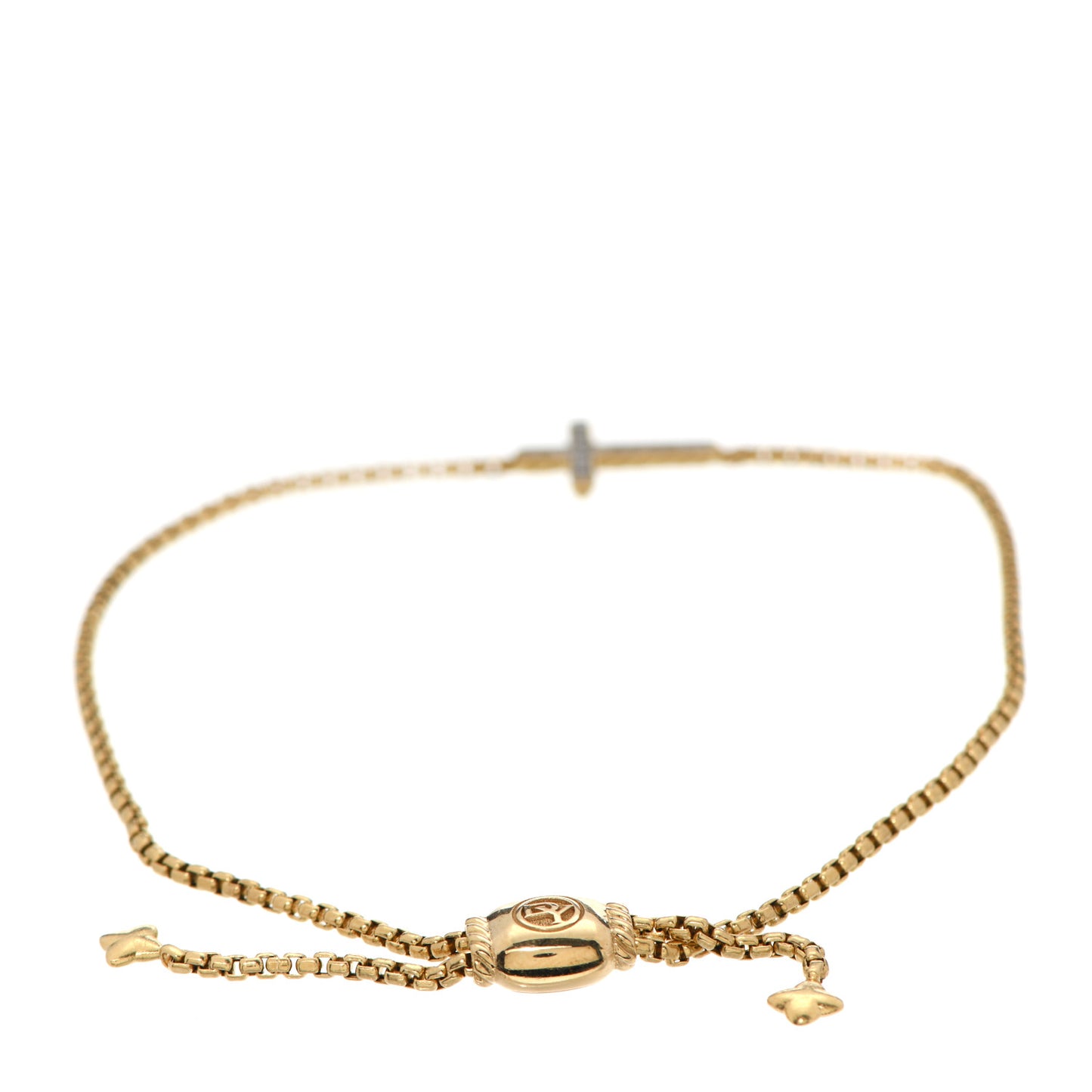 18K Yellow Gold Diamond Petite Pave Cross Chain Bracelet