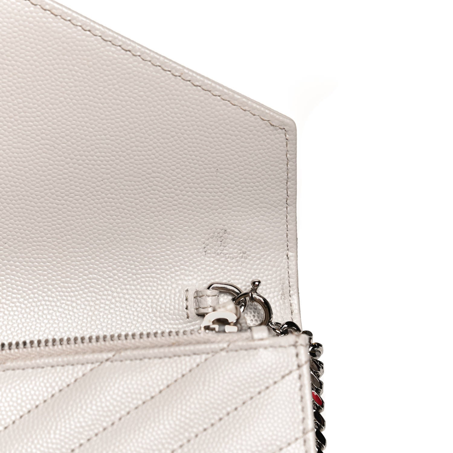 Saint Laurent Grain De Poudre Matelasse Chevron Monogram Envelope Chain Wallet Optical White 11 of 11
