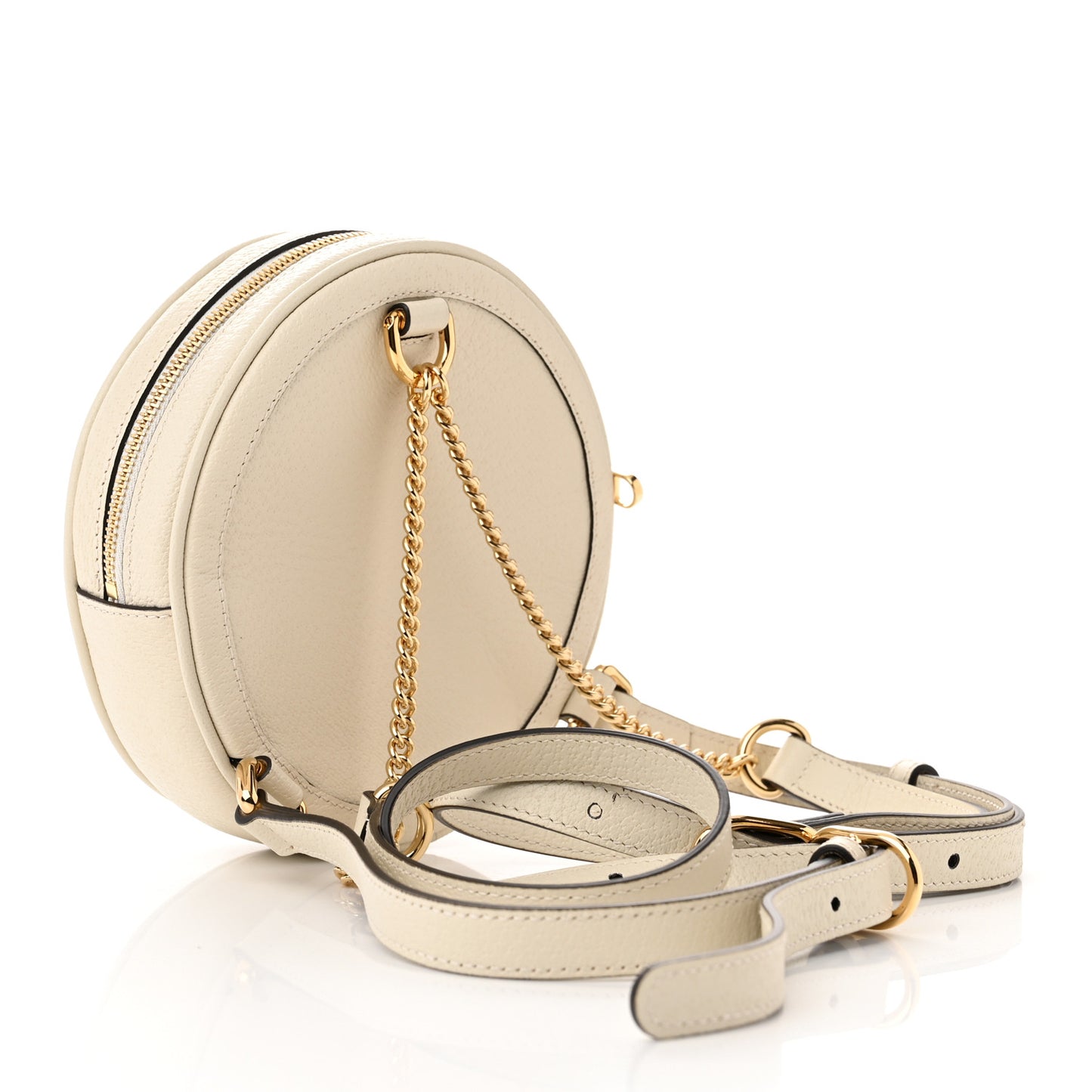 Textured Calfskin Web Mini Ophidia Round Backpack Mystic White