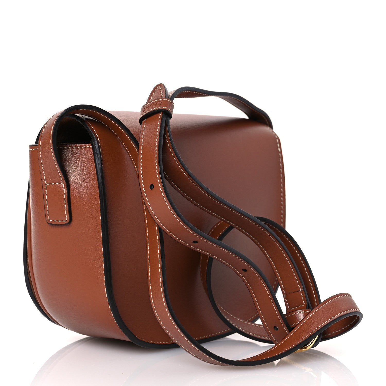 Celine Smooth Calfskin Cuir Triomphe Embroidered Folco Crossbody Bag Tan 3 of 10