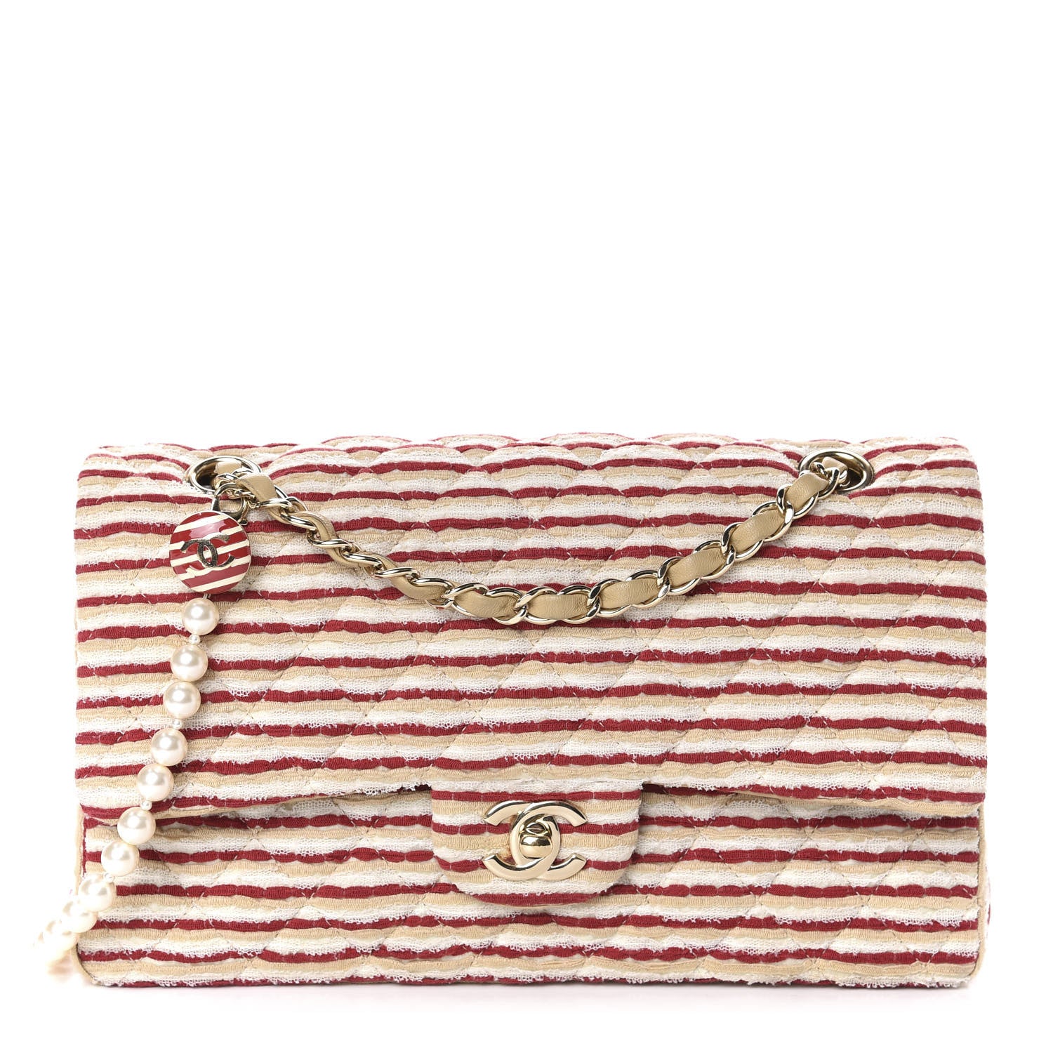 Chanel Jersey Quilted Medium Coco Sailor Flap Red White 1 of 10