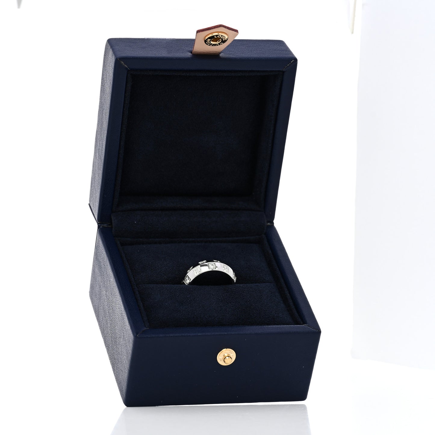 18K White Gold Diamond Large Le Damier Ring 54 6.75